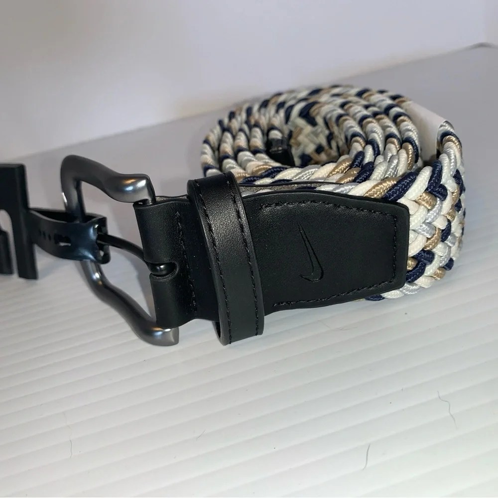Nike Men’s Belt Woven Stretch Size XL (42-44) Navy / White / Grey / Black NWT